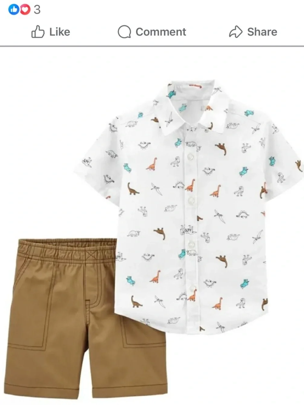 Carter's White Dino Print Button-Down Shirt with Tan Shorts Nwt  24 Months